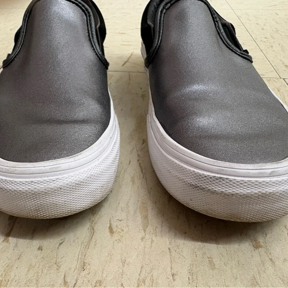 Vans Metallic Silver and Black Slip-Ons. SIZE  8.5